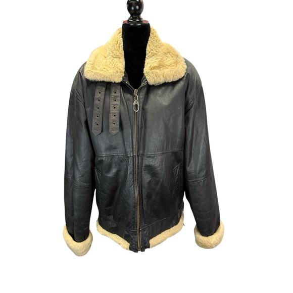 J. Elkin Alamo Uomo Faux Shearling Leather Aviator Jacket Brown Size Large - Picture 1 of 13
